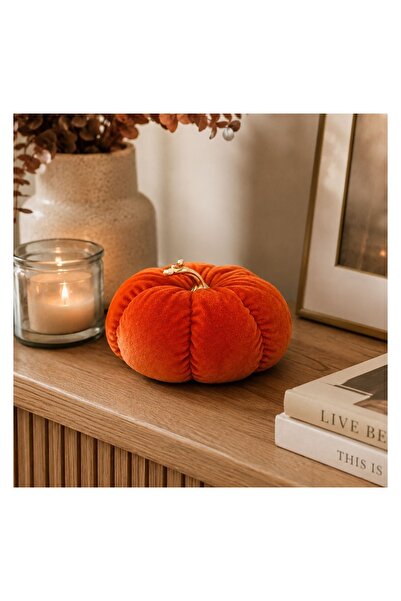 OEM Decoratiune de Masa Dovleac Catifelat Portocaliu cu Coada Aurie Ø25x10cm ...