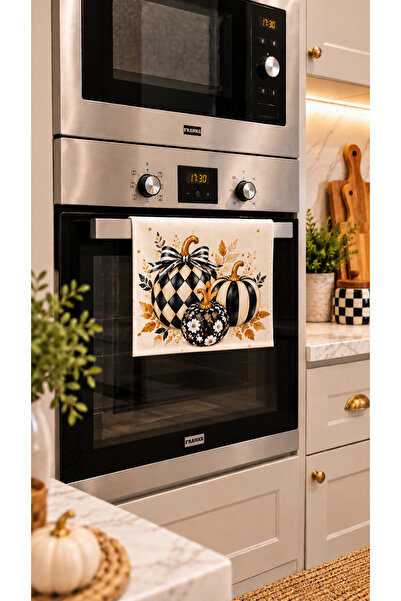 Nari Collections Damalı Balkabağı Desenli Fırın Örtüsü – 35x50 cm, Dijital Ba...