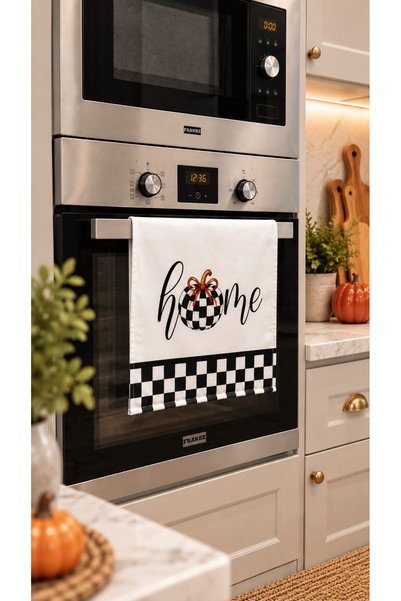 Nari Collections Black and White Checkered Pumpkin Home Patterned Oven Cover – 35X50 Cm, Digital Printed Suede Fabric