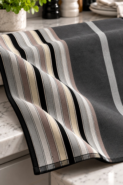 Nari Collections Minimal Striped Anthracite Oven Cover – 35X50 Cm, Digital Printed Suede Fabric