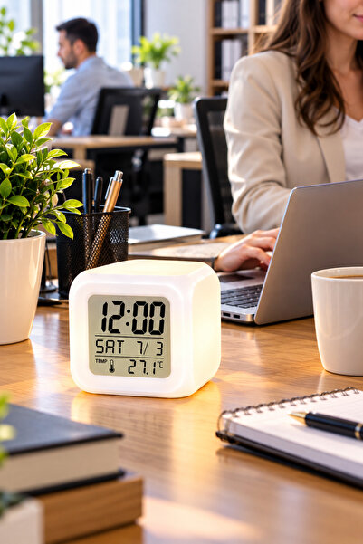 Clevora Modern Tasarımlı Küp Saat LED Aydınlatmalı Dijital Alarm Saati