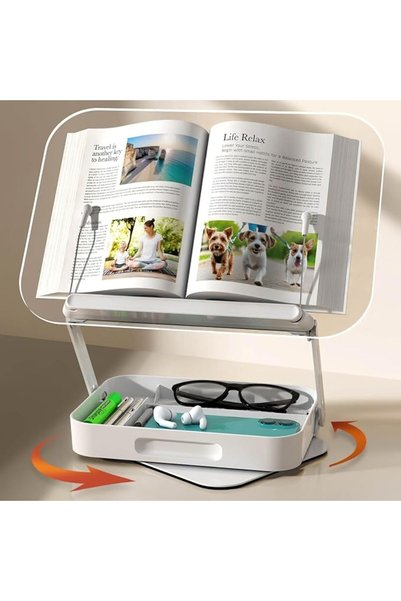 Tazweeq Readingbook Stands, Acrylic Book Stand with Storage, Foldable Adjusta...