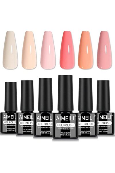 AIMEILI 6-Pack Pearl Gel Nail Polish Spring Colors Set, UV LED Soak Off Nail ...