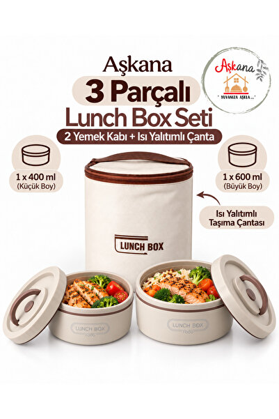 Aşkana Stainless Steel Portable Lunch Box Vacuum Food Container Set, Heat Ins...