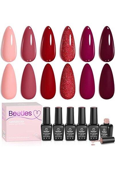 beetles Gel Polish مجموعة طلاء أظافر جيلي بيتلز، 6 ألوان طبيعية شفافة وردية و...