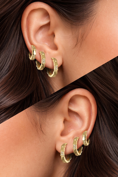 Hetra Gold Colored Zircon Stone Segmented 6-Piece Hoop Earring Set