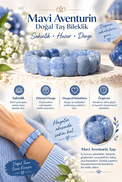 Leyandoğaltaş Original Blue Aventurine Stone Bracelet - Special Cut Natural S...