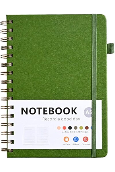 Generic A5 Spiral Notebook with Elastic Band, PU Leather Cover, Wire-Bound Jo...