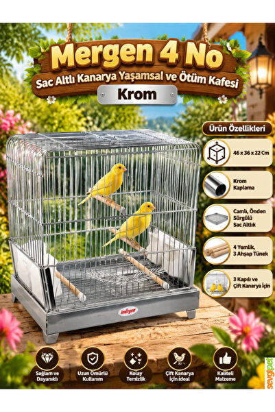 sevgipet Kanarya Yaşamsal ve Ötüm Kafesi Krom (46 x 36 x 22 cm – 3 Kapılı, Ca...