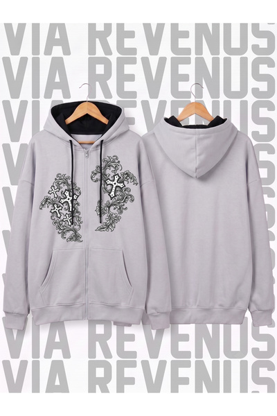 Vordevia Y2K Grunge Printed Unisex Zipper Hooded Sweatshirt Cardigan