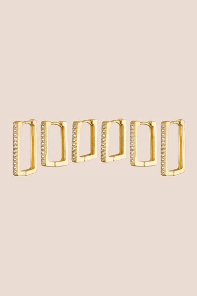 Hetra Gold Color Zircon Stone Rectangular Shaped 6-Piece Hoop Earring Set