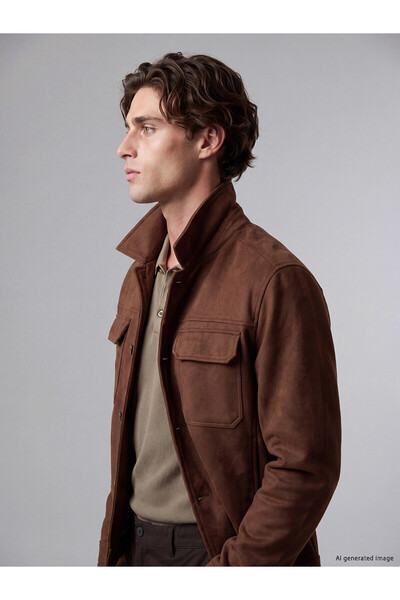 LC Waikiki Lcw Vision Brown Flat Standard & Regular Men's Coat with Nevavm Di...