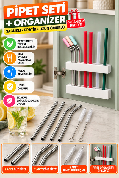 Razmo 6-Piece Steel Straw Set and Straw Organizer Gift