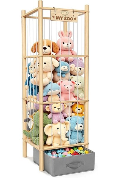 DoubleCare Stuffed Animal Storage, 146CM Large Wooden 𝐓𝐨𝐲 Storage with Sto...