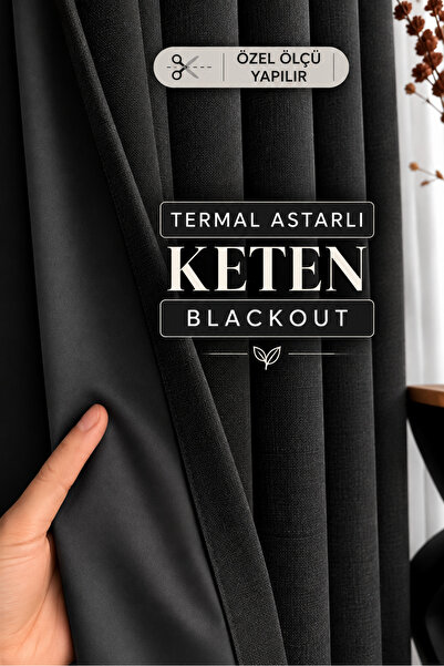 Yuka Antrasit Termal Keten Blackout Astarlı DÜZ PİLESİZ Ekstrafor Büzgülü Kar...