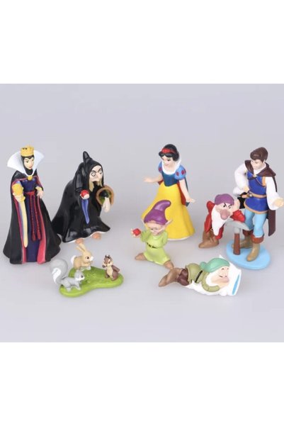 MBong Set de 8 figurine Albă ca Zăpada și cei șapte pitici, Vrăjitoare, Regină, Animale, Pitici, Mbong ® , 10 cm