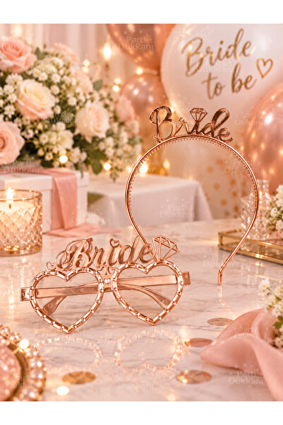 Parti Dükkanı Bride Crown and Heart Glasses Set of 2 Rose Gold Mica – Bachelo...