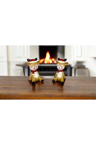 OEM Figurine Crăciun din rășină cerbi 7x4cm, set 2 bucăți, multicolor