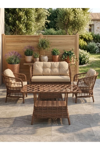 HORIZON 2+1+1 Rattan Balkon Ve Bahçe Takımı PUF HEDİYELİ
