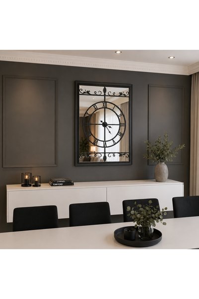 INURA GLOBAL Siyah Modern 90 x 65 cm Aynalı Duvar Saati