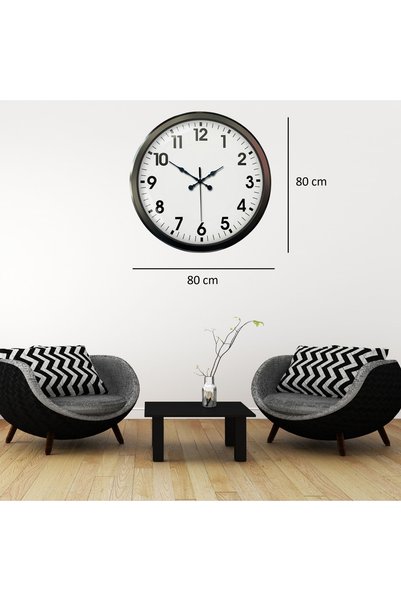 ZENTİME Siyah Dekoratif Büyük Boy 80 cm Metal Duvar Saati