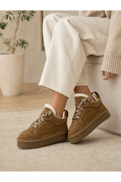 sümmy shoes Kadın Bağcıklı Yüksek Taban Süet Bot