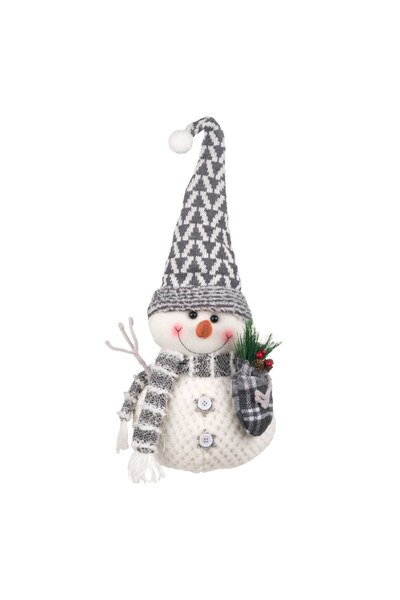 DD SHOP Figurina Decorativa de Craciun Om de Zapada Caciula Alba Gri Fular 53cm