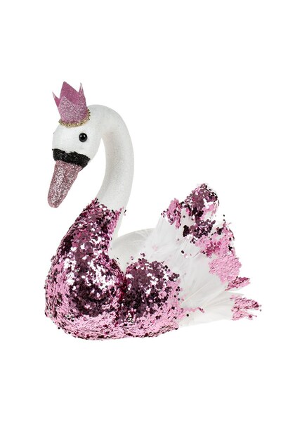 DD SHOP Figurina Decorativa de Craciun din Spuma Lebada Alba cu Glitter Roz C...