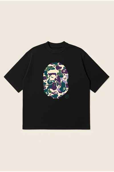 Moon Dancer Bape Gorilla Baskılı Oversize Boxy Kesim Unisex %100 Pamuklu Tshi...