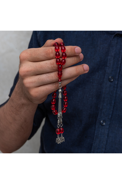 FM 💎   Premium Shiny and Stylish Antique Metal Tassel Red Amber Prayer Beads