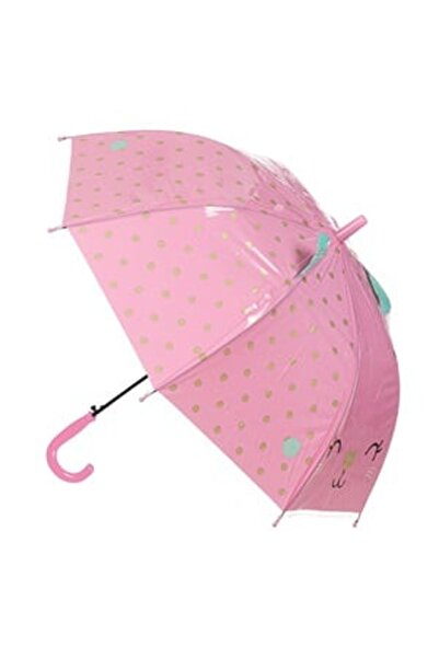 DD SHOP Umbrela de Ploaie Baston Roz cu Buline Aurii Pisica cu Urechi pentru ...