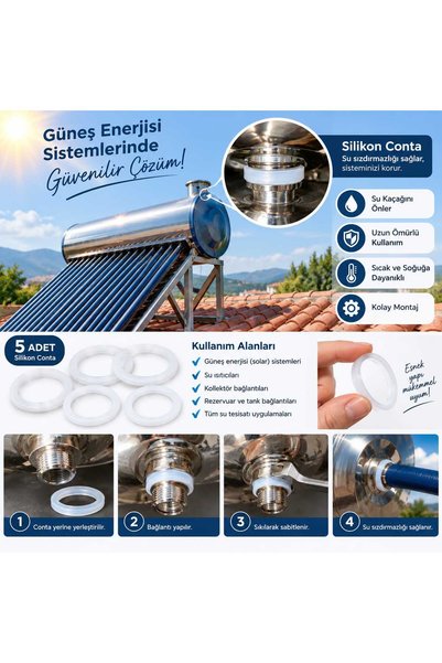 Silikon Conta 5 Adet - Güneş Enerjisi Sistemleri Uyumlu Su Sızdırmazlık Contası
