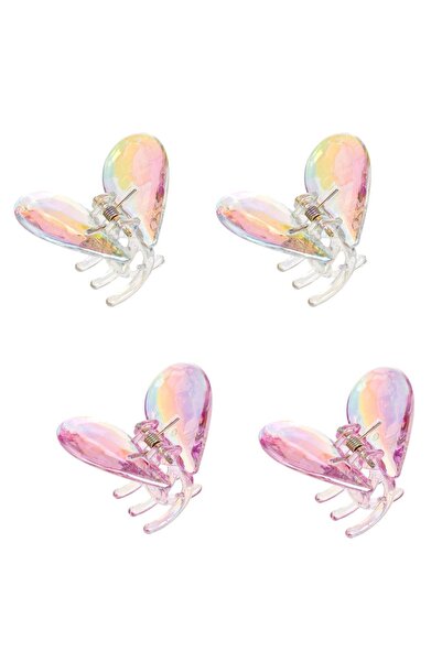 DD SHOP Clame Par Inimi Roz Transparente Irizate pentru Femei 4.5cm - 4buc