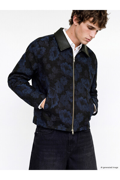 LC Waikiki Nevavm Farkıyla Xside Navy Blue Faux Leather Collared Floral Men's...