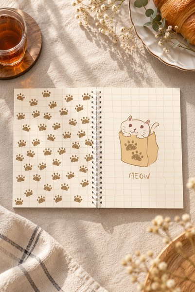 Paytak Moda Cat Animal Patterned A5 Spiral Colorful Notebook 45 Sheets 90 Pages 300 Gr Cover Pytkdftr006