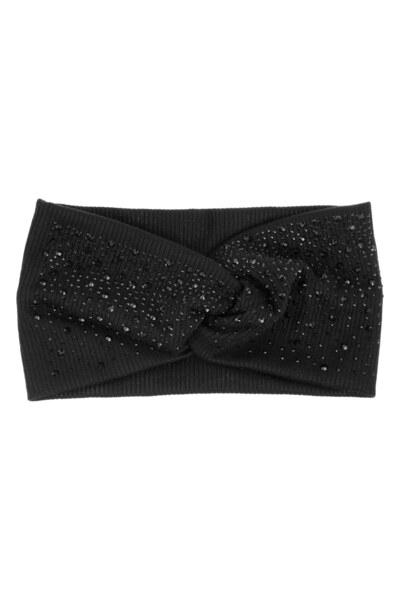 DD SHOP Bentita Par Neagra Lata Ribbed Strass Negru cu Nod pentru Femei