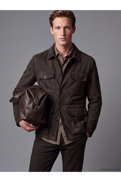 LC Waikiki Nevavm with Difference Southblue Brown Regular Fit Shirt Collar Su...