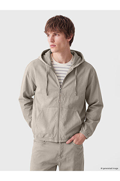 LC Waikiki Nevavm with Difference Xside Beige Hooded Zipper Men's Jacket