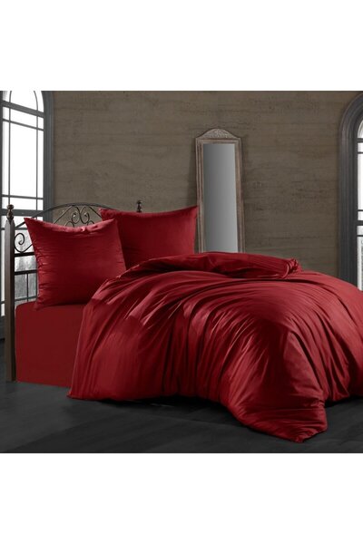 OEM Satin Cotton Duvet Cover Set , Caressa Bordeaux, 2 persons, red, set of 4...