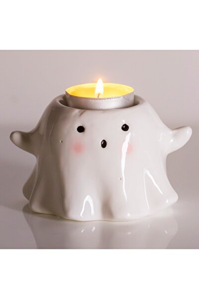 DD SHOP Suport Ceramic Fantoma Alba de Halloween pentru Lumanare Pastila Ø10x7cm