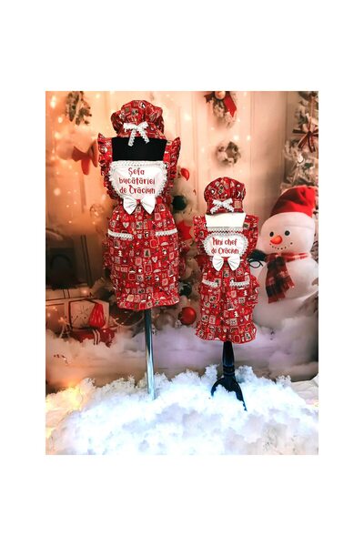 OEM Set sorturi bucatarie Craciun mama-fiica cu bonete, 4 piese, personalizate