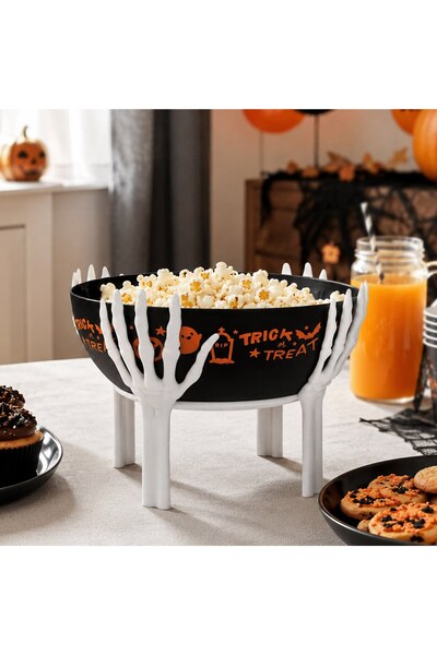 DD SHOP Bol Halloween din Plastic Negru cu Suport Maini de Schelet 2,5L