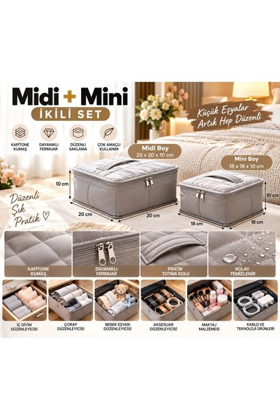 ATLAS HURÇ ASİL HURÇ Midi + Mini 2'li Hurç Seti | Kapitoneli Kumaş | 20x20x10...