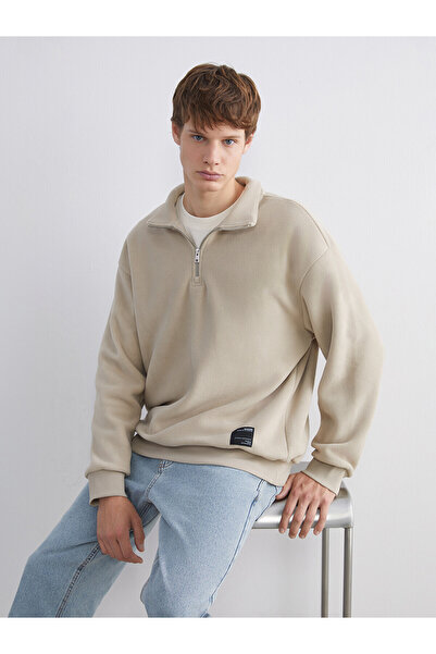 LC Waikiki Nevavm Farkıyla Xside Beige Fleece Plain Loose & Baggy Men's Sweat...
