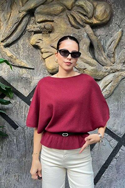 sunfyre Belt Detail Short Sleeve Boat Neck Knitwear Blouse Sun547