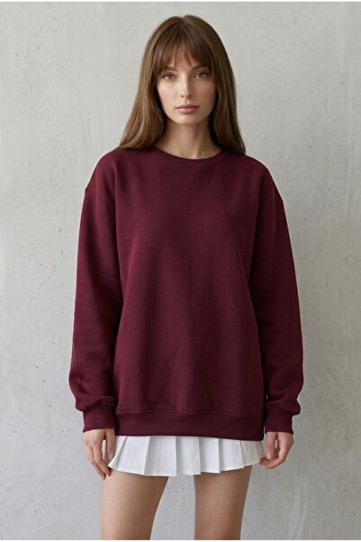 Nehir Collection Unisex Bordo basic oversize salaş bol kesim sweatshirt