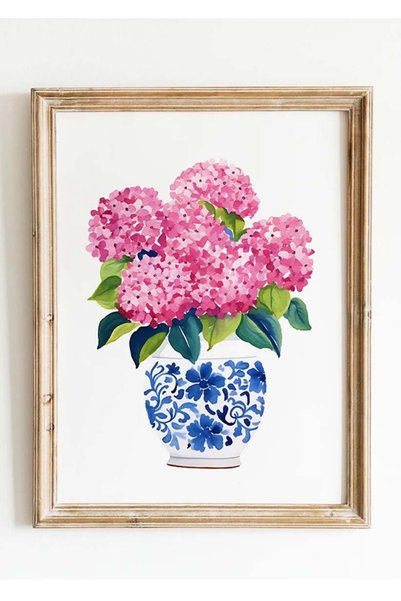 Taranist Poster - Pembe Ortanca Çiçekleri - Vintage Botanik Çiçek Duvar Dekoru
