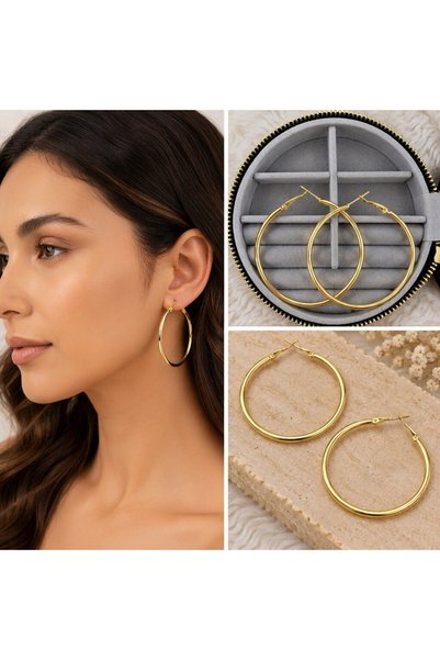 FM 💎   Premium Shiny and Stylish Gold Color Large Thin 316L Steel Women's Ho...