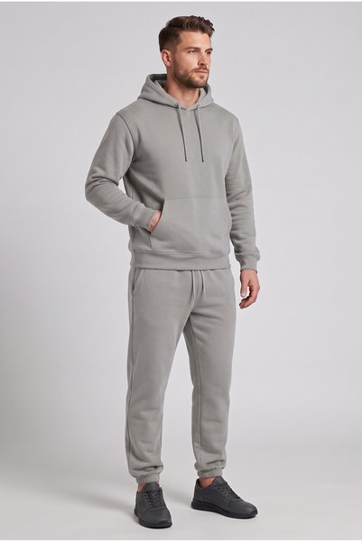 Machi Makiteks Men's Gray Hooded Kangaroo Pocket Tracksuit Set with Elastic C...