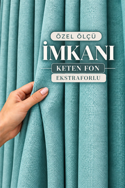 Yuka Tirkizna premium lanena zavjesa sa pozadinom, bez nabora, pogodna za sva...